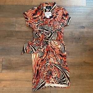 Nina Parker Collar Shirtdress Tie-Front Ruched Button Down ~ Size 2X ~ NWT